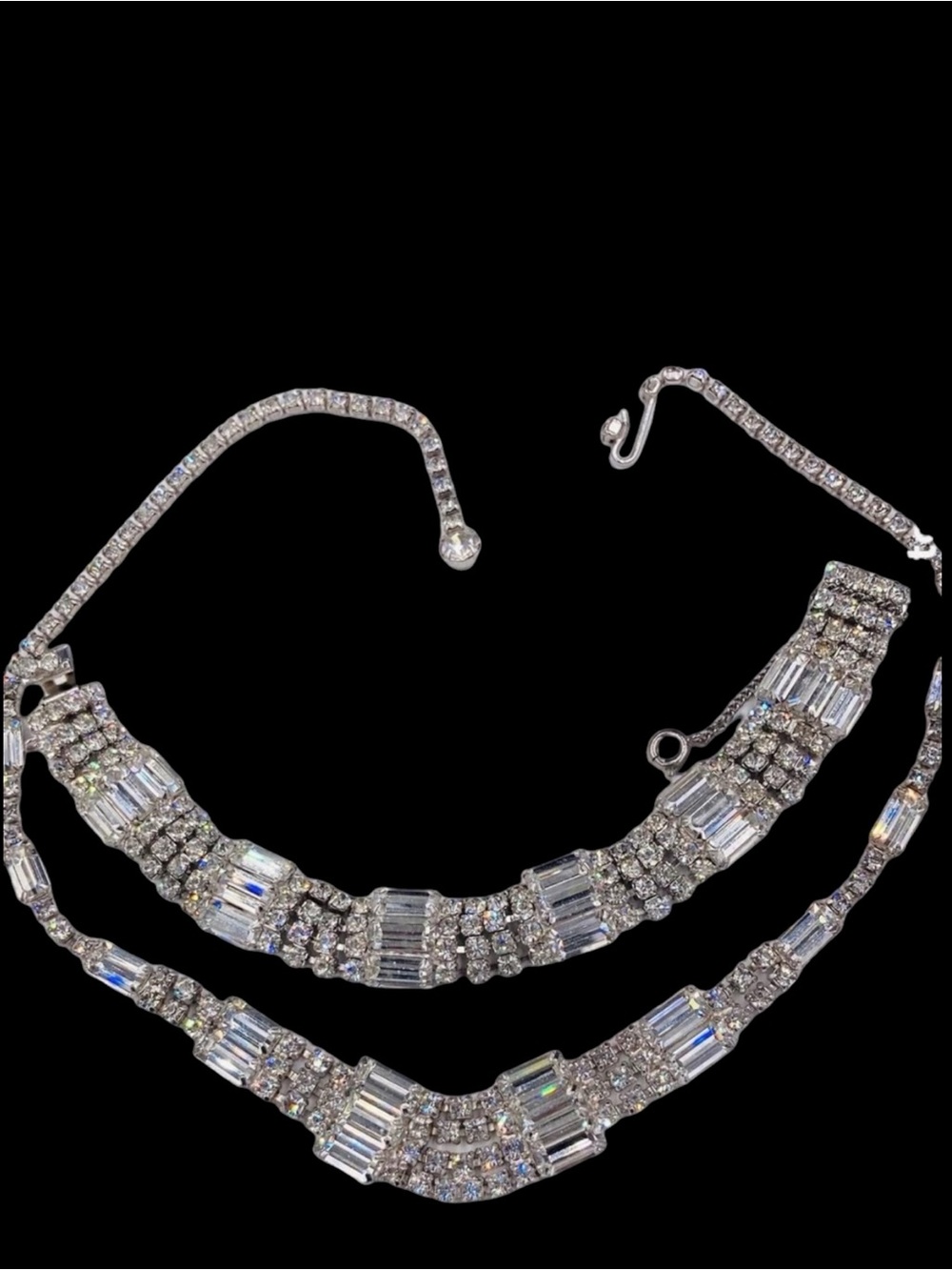 Vintage Clear Rhinestone Necklace Bracelet Set Bridal Prom Evening Wear